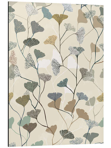 Quadro em alumínio Botanical ginkgo leaf in soft earth tones