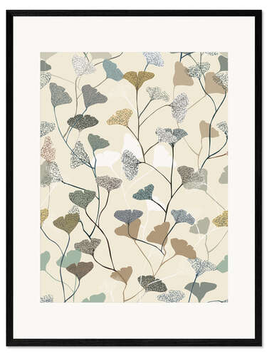 Framed art print Botanical ginkgo leaf in soft earth tones