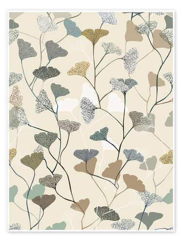 Poster Botanical ginkgo leaf in soft earth tones