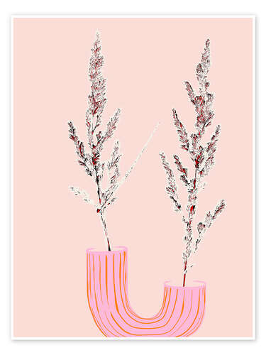 Poster Grasses in a pink vase still life