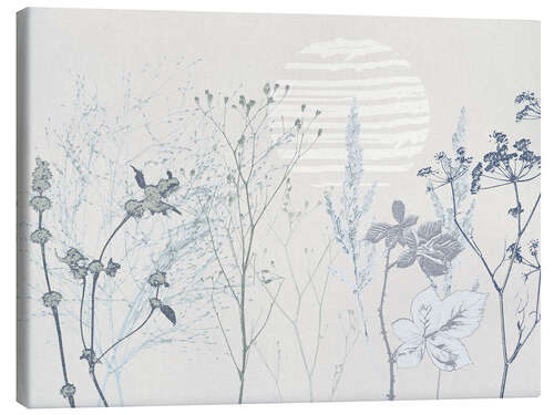 Stampa su tela Meadow with grasses and wild herbs in soft shades of blue