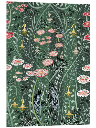 Quadro em acrílico Dark green pattern of wild meadow flowers