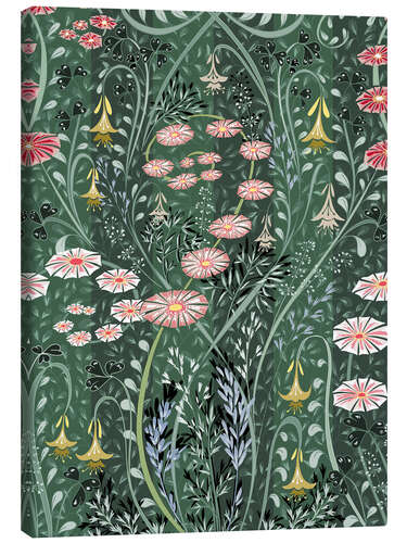 Canvas print Dark green pattern of wild meadow flowers