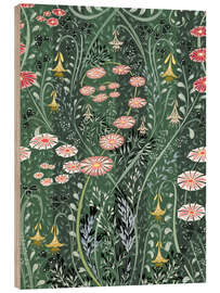 Print på træ Dark green pattern of wild meadow flowers - Annick