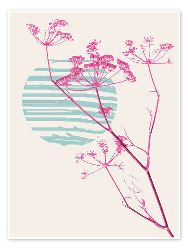 Poster Pink fennel branch in front of a minimalist sunset