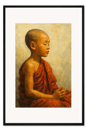 Gerahmter Kunstdruck Ein junger Mönch in tiefer Meditation
