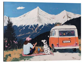 Tableau en aluminium Mountain Adventure on Retro Camper - Anastasia Mamoshina