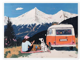 Wall print Mountain Adventure on Retro Camper - Anastasia Mamoshina