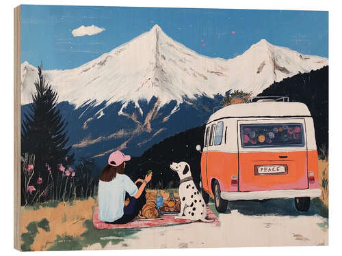 Wood print Mountain Adventure on Retro Camper