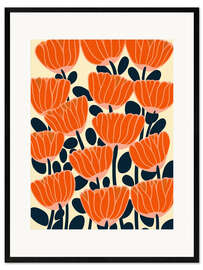 Gerahmter Kunstdruck Mohnblumen-Muster im Mid-Century Stil