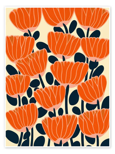 Poster Poppy pattern in mid-century style