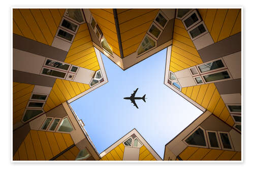 Poster Airplane through the Cube houses, Rotterdam