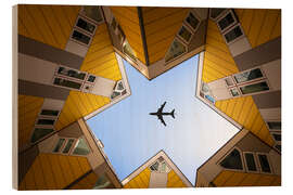 Holzbild Flugzeug durch die Kubushäuser, Rotterdam - George Pachantouris