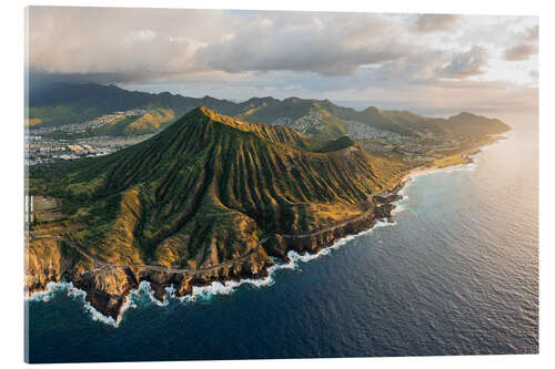 Acrylic print Aerial view of Oahu island coast, Hawaii