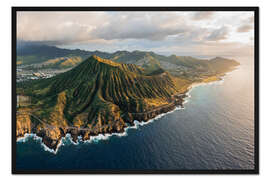 Gerahmter Kunstdruck Luftaufnahme der Küste der Insel Oahu, Hawaii