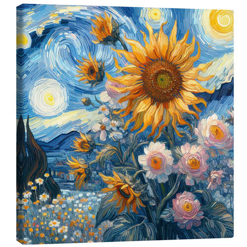 Canvas print Sunflowers under a blue sky