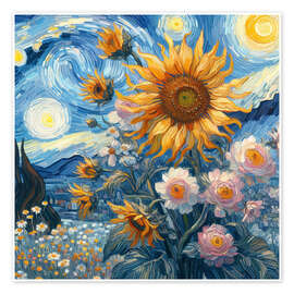 Wall print Sunflowers under a blue sky - nobelart