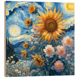 Holzbild Sonnenblumen unter blauem Himmel - nobelart