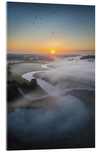 Acrylic print Sunrise above the winding river