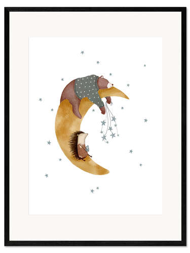 Impresión de arte enmarcada Good night bear and hedgehog