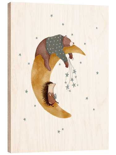 Cuadro de madera Good night bear and hedgehog