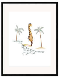 Gerahmter Kunstdruck Surfer Giraffe