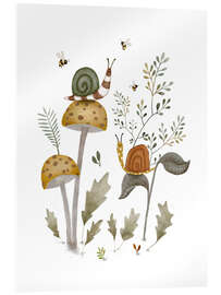 Tableau en verre acrylique Mushrooms, snails and bees