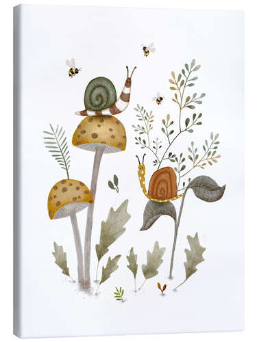 Quadro em tela Mushrooms, snails and bees