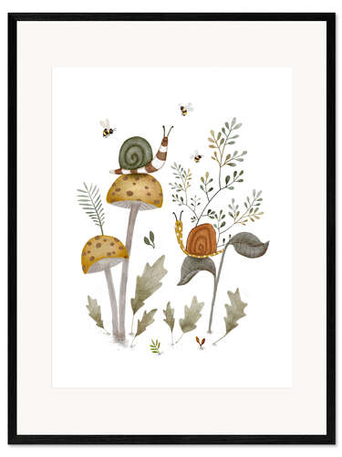 Impresión de arte enmarcada Mushrooms, snails and bees