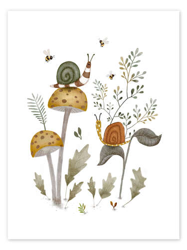Poster Mushrooms, snails and bees