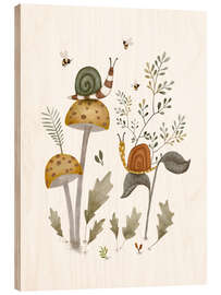 Print på træ Mushrooms, snails and bees - Urchin Bay