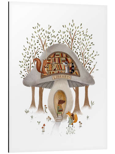 Quadro em alumínio Whimsical Mushroom Library