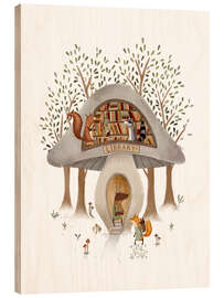Print på træ Whimsical Mushroom Library - Urchin Bay