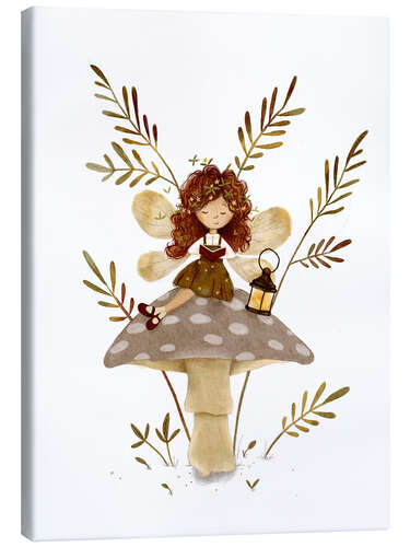 Canvas print Fairy reading on mushroom