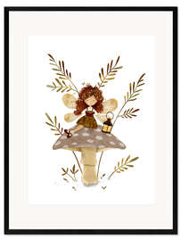 Gerahmter Kunstdruck Bücherfee auf einem Pilz