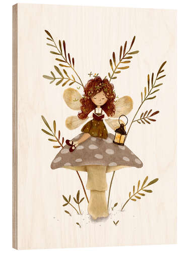 Cuadro de madera Fairy reading on mushroom