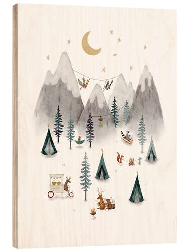 Print på træ Camping Adventure in the Mountains I