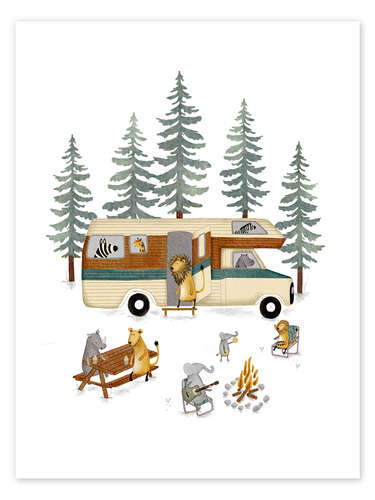 Juliste Retro Motor Home in Forest