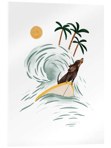 Quadro em acrílico Dachshund Surfing