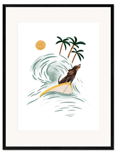 Impresión de arte enmarcada Dachshund Surfing