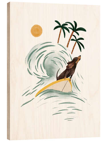 Cuadro de madera Dachshund Surfing