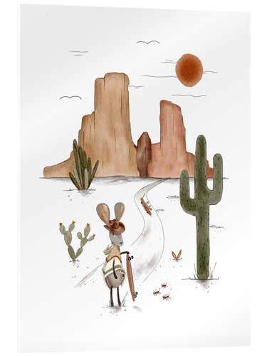 Quadro em acrílico Jack Rabbit in a boho desert