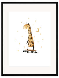 Gerahmter Kunstdruck Süße Giraffe beim Skateboarden