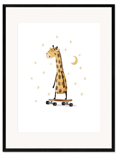 Impresión de arte enmarcada Giraffe Skateboarding