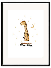 Impresión de arte enmarcada Giraffe Skateboarding