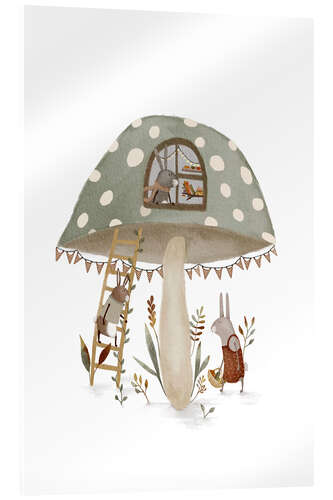 Tableau en verre acrylique Whimsical Mushroom House