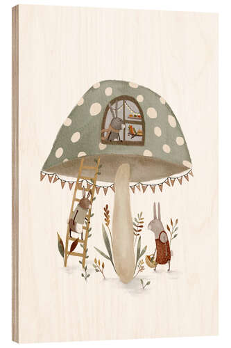 Print på træ Whimsical Mushroom House