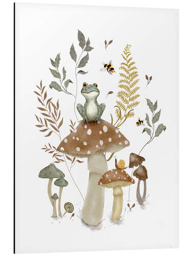 Aluminium print Frog and mushrooms
