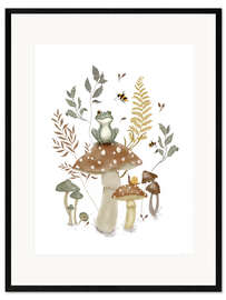 Gerahmter Kunstdruck Frosch und Pilze
