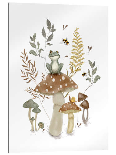 Tableau en plexi-alu Frog and mushrooms